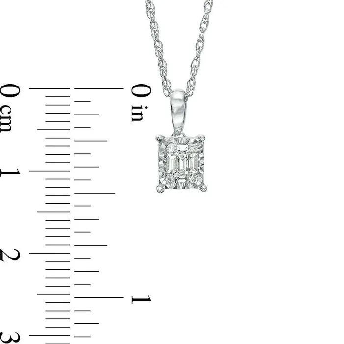 Necklaces Goldia 01 CT TW Composite Baguette Natural Diamond Frame Pendant in Sterling Silver Necklaces Goldia 01 CT TW Composite Baguette Natural Diamond Frame Pendant in Sterling Silver
