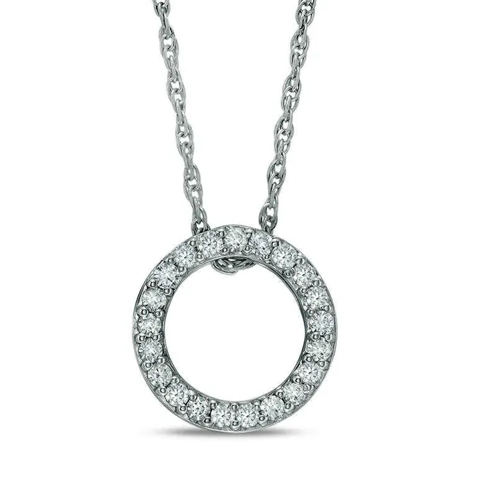 Necklaces Goldia 013 CT TW Natural Diamond Open Circle Pendant in 10K White Gold Necklaces Goldia 013 CT TW Natural Diamond Open Circle Pendant in 10K White Gold