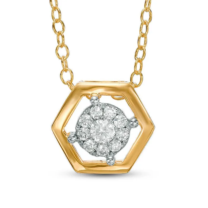 Necklaces Goldia 017 CT TW Natural Diamond Hexagonal Frame Pendant in 10K Yellow Gold
