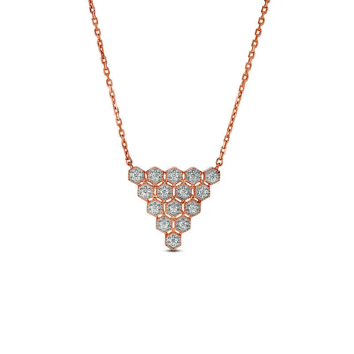 Necklaces Goldia 017 CT TW Natural Diamond Honeycomb Triangle Antique Vintage Style Necklace in 10K Rose Gold Necklaces Goldia 017 CT TW Natural Diamond Honeycomb Triangle Antique Vintage Style Necklace in 10K Rose Gold