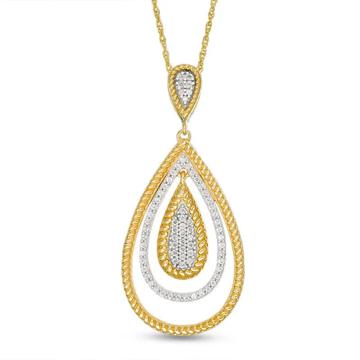 Necklaces Goldia 02 CT TW Natural Diamond and RopeTextured Alternating Teardrop Pendant in 10K Yellow Gold Necklaces Goldia 02 CT TW Natural Diamond and RopeTextured Alternating Teardrop Pendant in 10K Yellow Gold