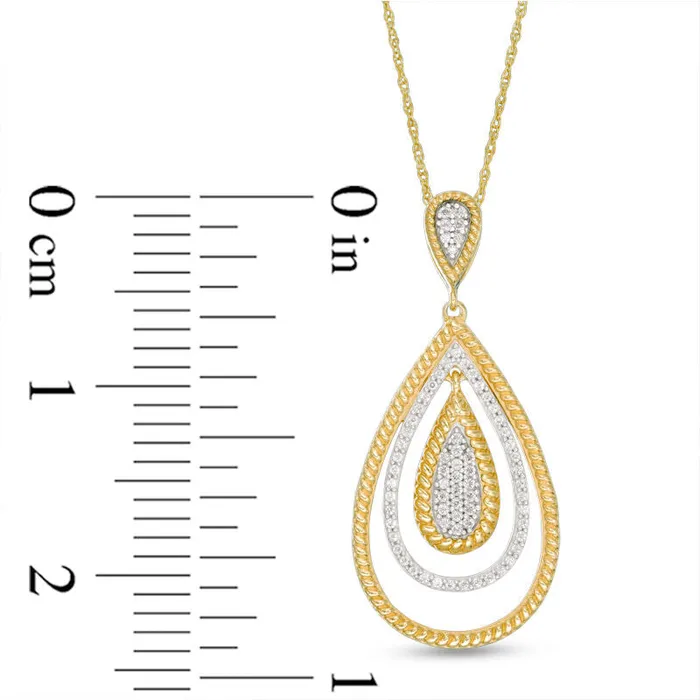 Necklaces Goldia 02 CT TW Natural Diamond and RopeTextured Alternating Teardrop Pendant in 10K Yellow Gold Necklaces Goldia 02 CT TW Natural Diamond and RopeTextured Alternating Teardrop Pendant in 10K Yellow Gold
