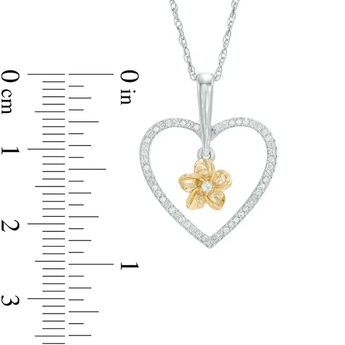 Necklaces Goldia 02 CT TW Natural Diamond Heart Frame Flower Pendant in Sterling Silver and 10K Yellow Gold Necklaces Goldia 02 CT TW Natural Diamond Heart Frame Flower Pendant in Sterling Silver and 10K Yellow Gold