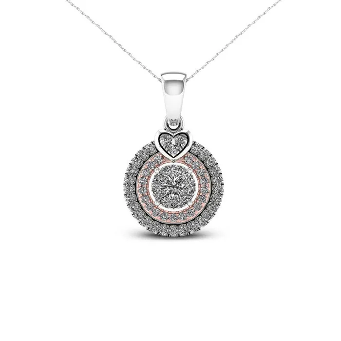 Necklaces Goldia 025 CT TW Composite Natural Diamond Double Circle Frame Heart Pendant in 10K TwoTone Gold Necklaces Goldia 025 CT TW Composite Natural Diamond Double Circle Frame Heart Pendant in 10K TwoTone Gold