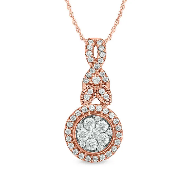 Necklaces Goldia 025 CT TW Composite Natural Diamond Frame Twist Leaf Antique VintageStyle Pendant in 10K Rose Gold Necklaces Goldia 025 CT TW Composite Natural Diamond Frame Twist Leaf Antique VintageStyle Pendant in 10K Rose Gold
