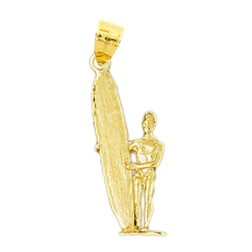 Necklaces Goldia 14K Gold 3D Surfer with Surfboard Board Pendant