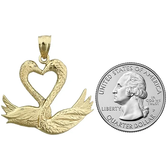 Necklaces Goldia 14K Gold Two Swans Forming A Heart Pendant