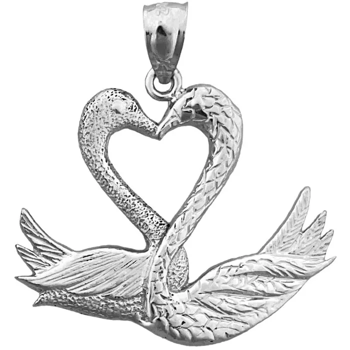 Necklaces Goldia 14K Gold Two Swans Forming A Heart Pendant