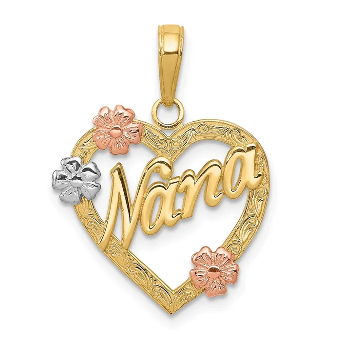Necklaces Goldia 14k TriColor Gold NANA in Heart with Flowers Pendant
