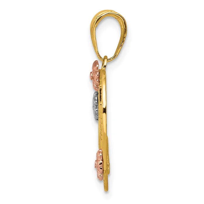 Necklaces Goldia 14k TriColor Gold NANA in Heart with Flowers Pendant