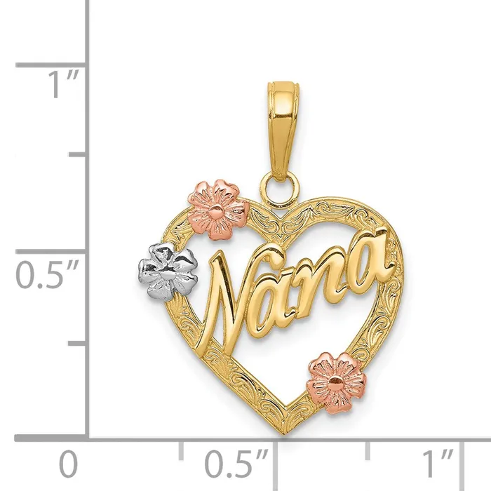 Necklaces Goldia 14k TriColor Gold NANA in Heart with Flowers Pendant