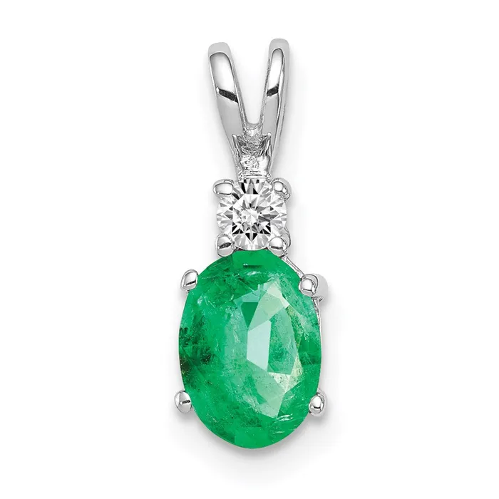 Necklaces Goldia 14k White Gold 7x5mm Oval Emerald AAA Real Diamond pendant