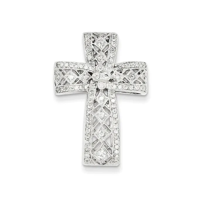 Necklaces Goldia 14k White Gold Diamond Filigree Cross Pendant