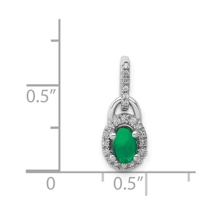 Necklaces Goldia 14k White Gold Halo Real Diamond and Cabochon Emerald Pendant