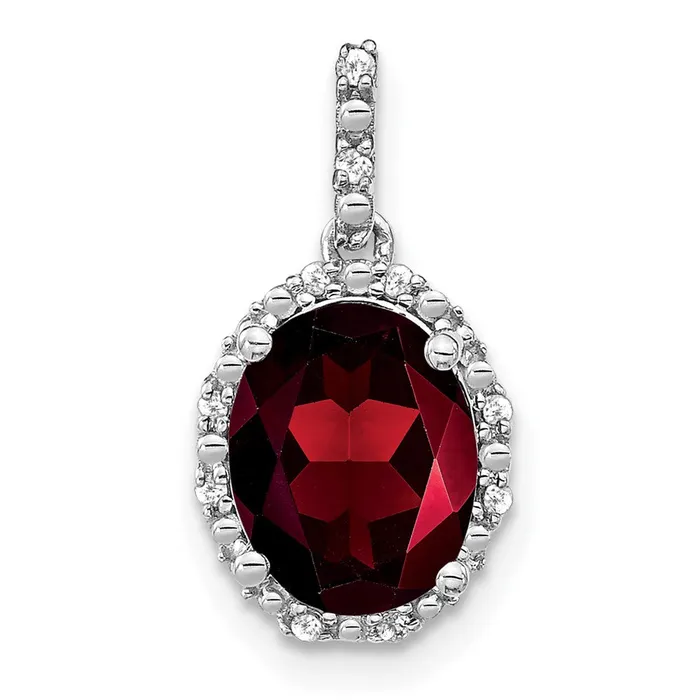Necklaces Goldia 14k White Gold Oval Garnet and Real Diamond Halo Pendant