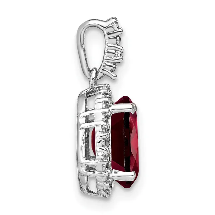 Necklaces Goldia 14k White Gold Oval Garnet and Real Diamond Halo Pendant
