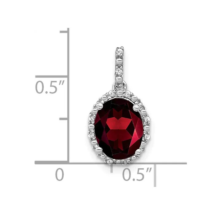 Necklaces Goldia 14k White Gold Oval Garnet and Real Diamond Halo Pendant