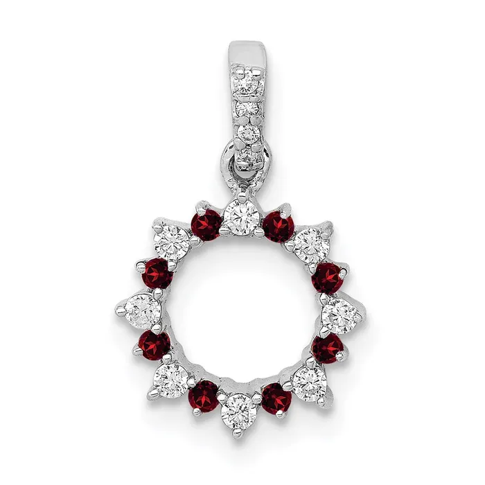 Necklaces Goldia 14k White Gold Real Diamond and 08 Garnet Fancy Circle Pendant