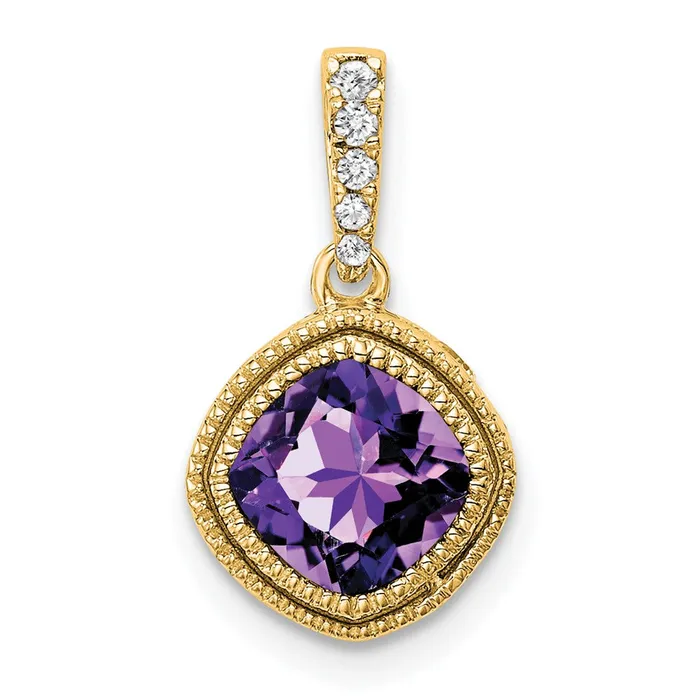 Necklaces Goldia 14K Yellow Gold Cushion Amethyst and Real Diamond Pendant