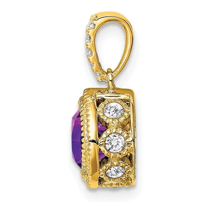 Necklaces Goldia 14K Yellow Gold Cushion Amethyst and Real Diamond Pendant