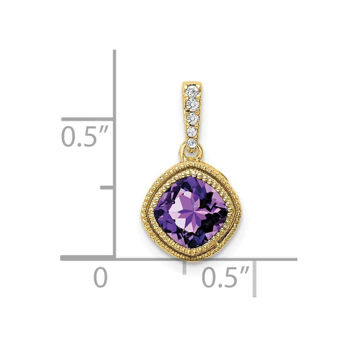 Necklaces Goldia 14K Yellow Gold Cushion Amethyst and Real Diamond Pendant