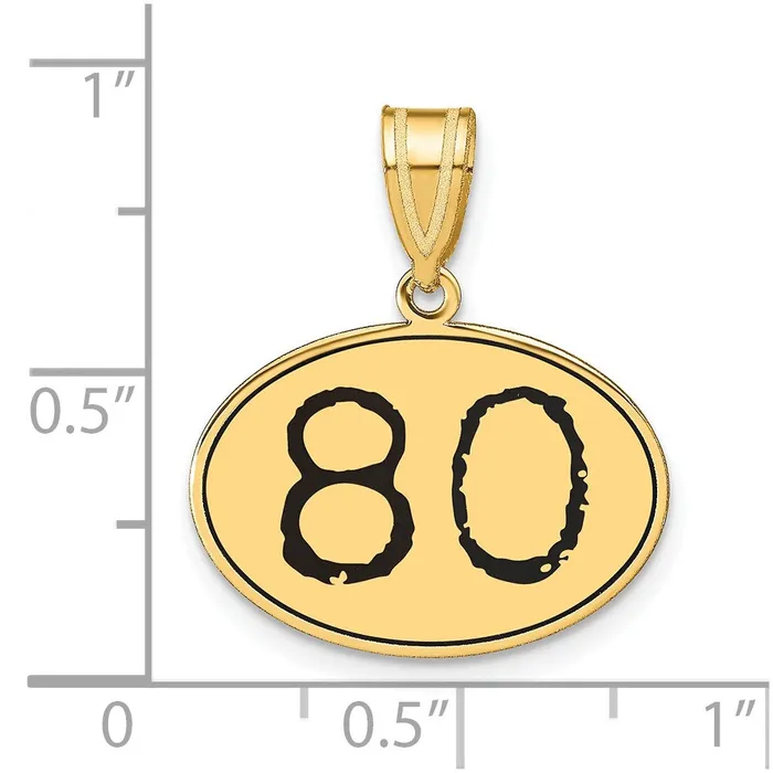 Necklaces Goldia 14k Yellow Gold Polished Number 80 Black Enamel Oval Pendant