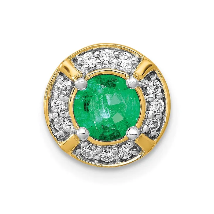 Necklaces Goldia 14K Yellow Gold Real Diamond 5 Emerald Fancy Circle Chain Slide Necklaces Goldia 14K Yellow Gold Real Diamond 5 Emerald Fancy Circle Chain Slide