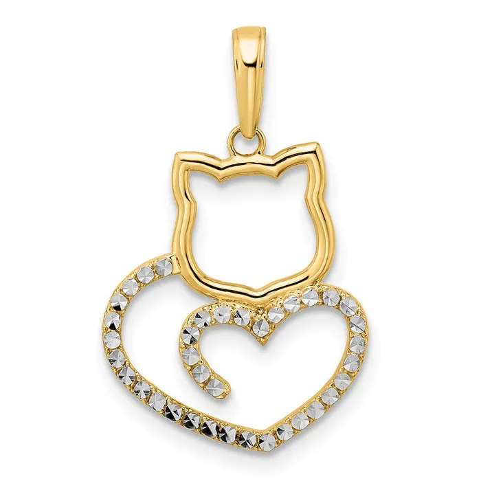 Necklaces Goldia 14k Yellow Rhodium Gold and White Rhodium Diamondcut Cat Heart Pendant Necklaces Goldia 14k Yellow Rhodium Gold and White Rhodium Diamondcut Cat Heart Pendant