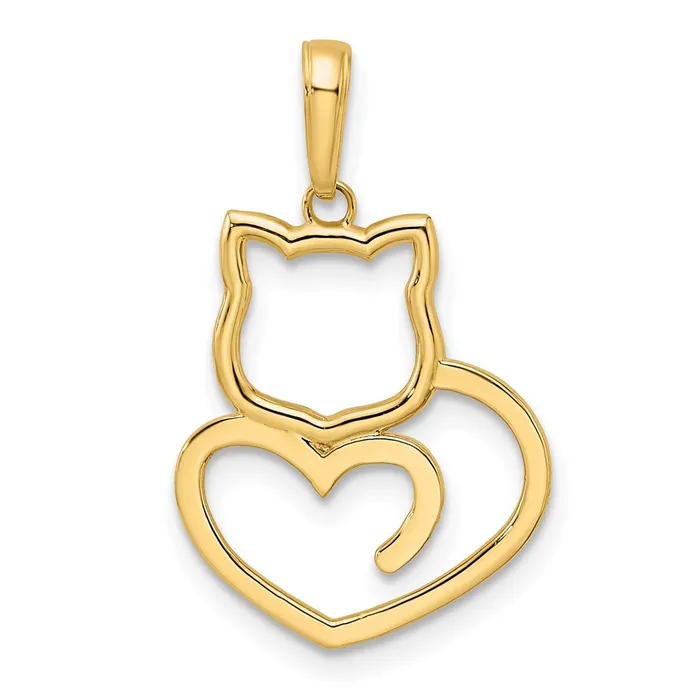 Necklaces Goldia 14k Yellow Rhodium Gold and White Rhodium Diamondcut Cat Heart Pendant