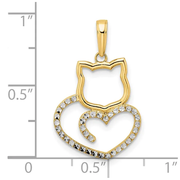 Necklaces Goldia 14k Yellow Rhodium Gold and White Rhodium Diamondcut Cat Heart Pendant