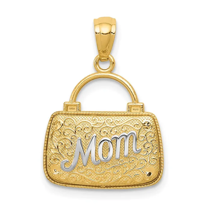 Necklaces Goldia 14k Yellow Rhodium Gold wRhodium 3D Reversible Mom Handbag Pendant Necklaces Goldia 14k Yellow Rhodium Gold wRhodium 3D Reversible Mom Handbag Pendant