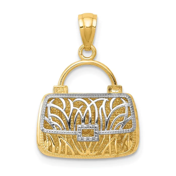Necklaces Goldia 14k Yellow Rhodium Gold wRhodium 3D Reversible Mom Handbag Pendant