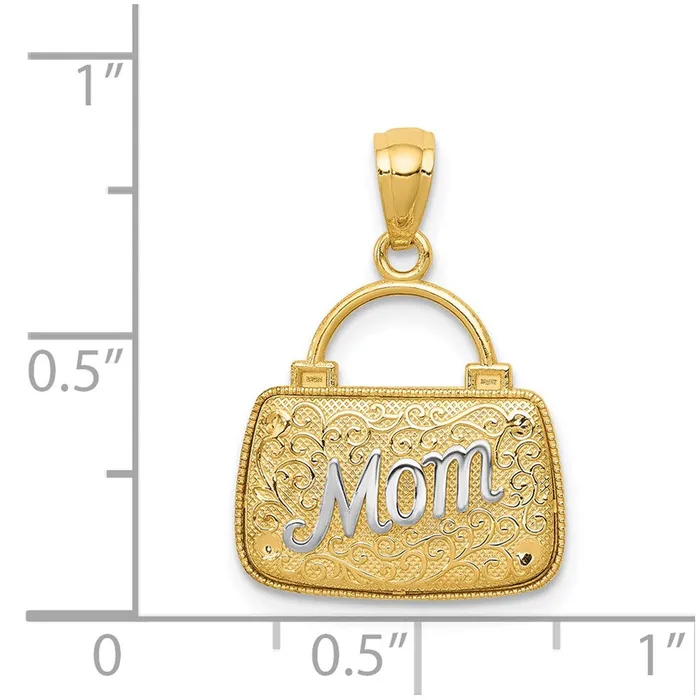 Necklaces Goldia 14k Yellow Rhodium Gold wRhodium 3D Reversible Mom Handbag Pendant