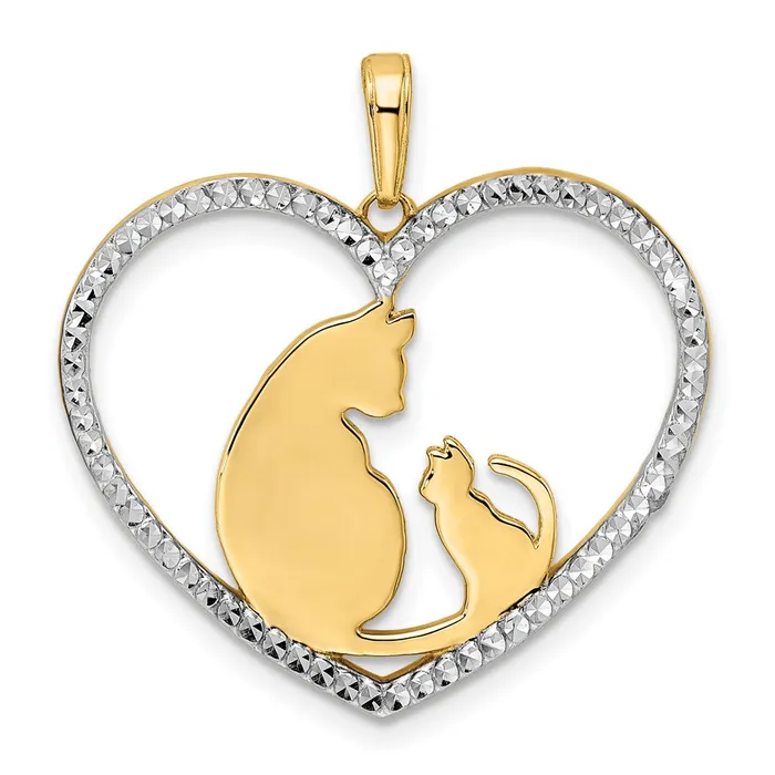 Necklaces Goldia 14k Yellow u0026 Rhodium Gold and White Rhodium Diamondcut Cat and Kitten in Heart Pendant Necklaces Goldia 14k Yellow u0026 Rhodium Gold and White Rhodium Diamondcut Cat and Kitten in Heart Pendant
