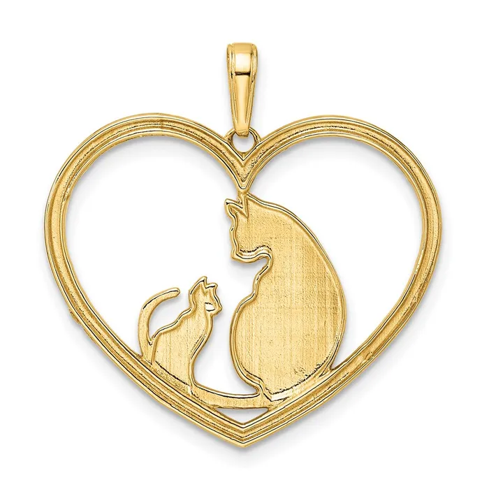 Necklaces Goldia 14k Yellow u0026 Rhodium Gold and White Rhodium Diamondcut Cat and Kitten in Heart Pendant