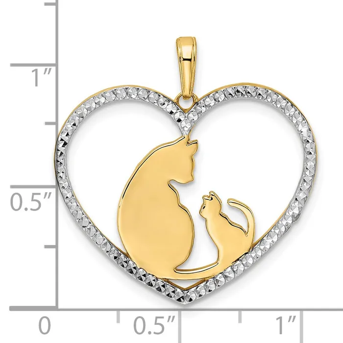 Necklaces Goldia 14k Yellow u0026 Rhodium Gold and White Rhodium Diamondcut Cat and Kitten in Heart Pendant