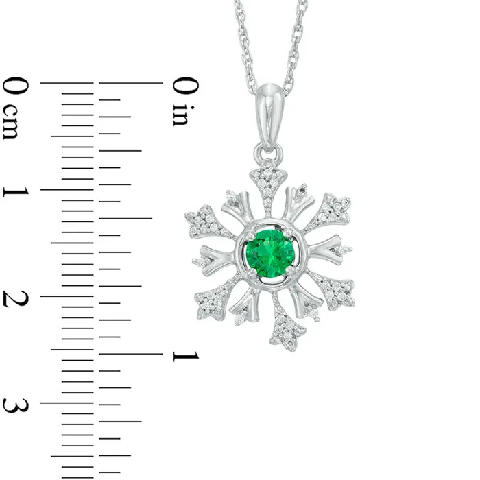Necklaces Goldia 45mm LabCreated Emerald and 01 CT TW Diamond Snowflake Pendant in Sterling Silver Necklaces Goldia 45mm LabCreated Emerald and 01 CT TW Diamond Snowflake Pendant in Sterling Silver