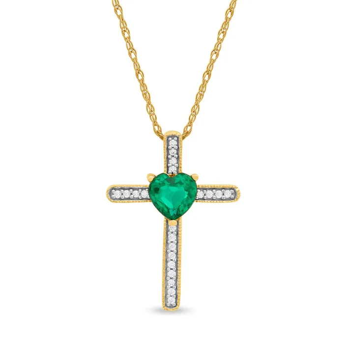Necklaces Goldia 50mm HeartShaped Emerald and 005 CT TW Natural Diamond Antique VintageStyle Cross Pendant in 10K Yellow Gold Necklaces Goldia 50mm HeartShaped Emerald and 005 CT TW Natural Diamond Antique VintageStyle Cross Pendant in 10K Yellow Gold