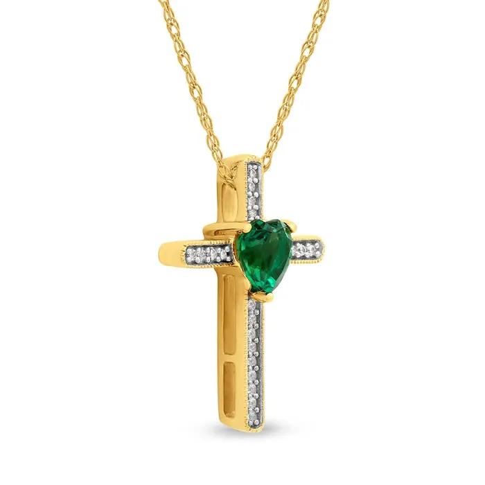 Necklaces Goldia 50mm HeartShaped Emerald and 005 CT TW Natural Diamond Antique VintageStyle Cross Pendant in 10K Yellow Gold Necklaces Goldia 50mm HeartShaped Emerald and 005 CT TW Natural Diamond Antique VintageStyle Cross Pendant in 10K Yellow Gold