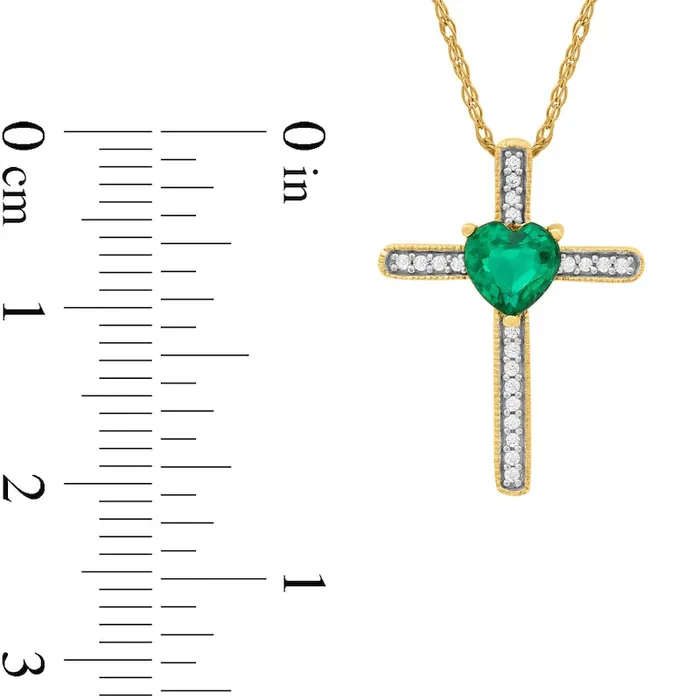 Necklaces Goldia 50mm HeartShaped Emerald and 005 CT TW Natural Diamond Antique VintageStyle Cross Pendant in 10K Yellow Gold Necklaces Goldia 50mm HeartShaped Emerald and 005 CT TW Natural Diamond Antique VintageStyle Cross Pendant in 10K Yellow Gold