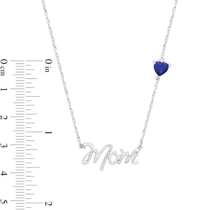 Necklaces Goldia 50mm HeartShaped LabCreated Blue Sapphire and Diamond Accent Mom Script Necklace in Sterling Silver Necklaces Goldia 50mm HeartShaped LabCreated Blue Sapphire and Diamond Accent Mom Script Necklace in Sterling Silver