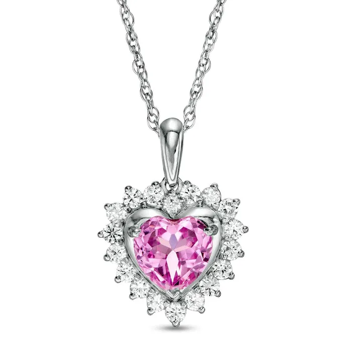 Necklaces Goldia 70mm HeartShaped LabCreated Pink and White Sapphire Shadow Frame Pendant in Sterling Silver Necklaces Goldia 70mm HeartShaped LabCreated Pink and White Sapphire Shadow Frame Pendant in Sterling Silver