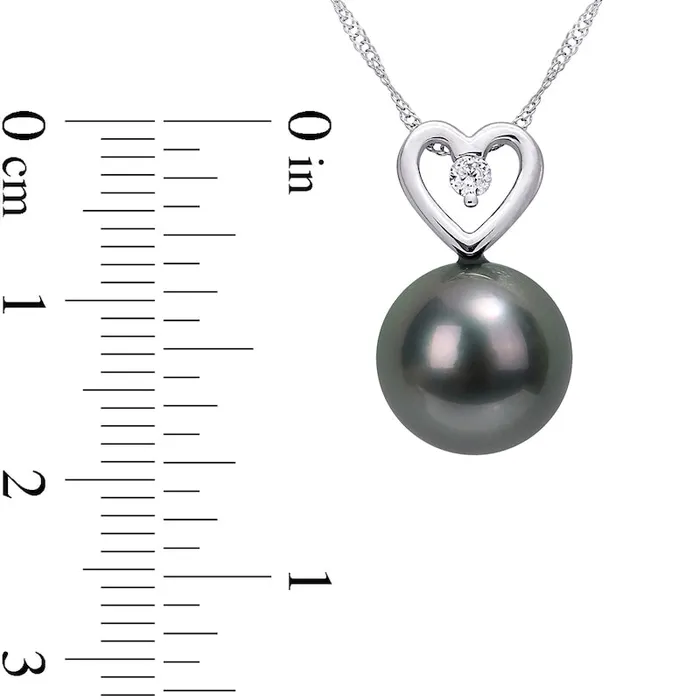 Necklaces Goldia 95100mm Black Cultured Tahitian Pearl and 005 CT TW Natural Diamond Heart Pendant in 10K White Gold