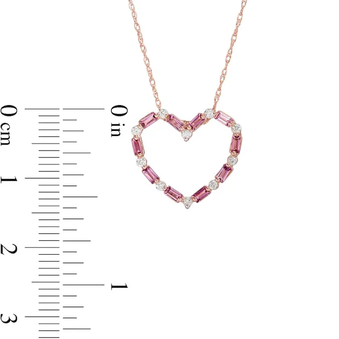 Necklaces Goldia BaguetteCut Rhodolite and 01 CT TW Natural Diamond Heart Outline Pendant in 10K Rose Gold Necklaces Goldia BaguetteCut Rhodolite and 01 CT TW Natural Diamond Heart Outline Pendant in 10K Rose Gold