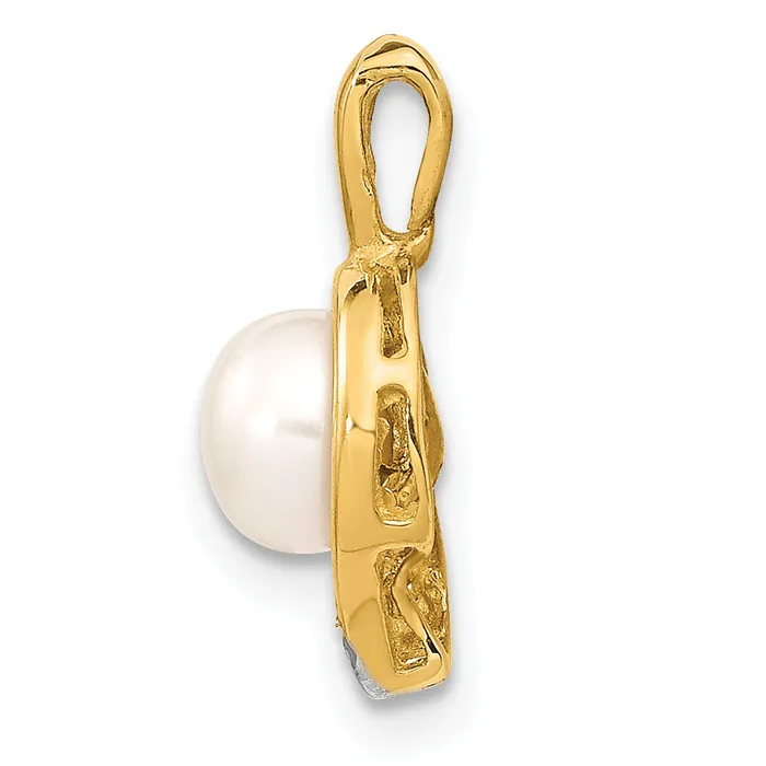 Necklaces Goldiacom 14K 5 6mm White Button Freshwater Cultured Pearl 01 Diamond Pendant