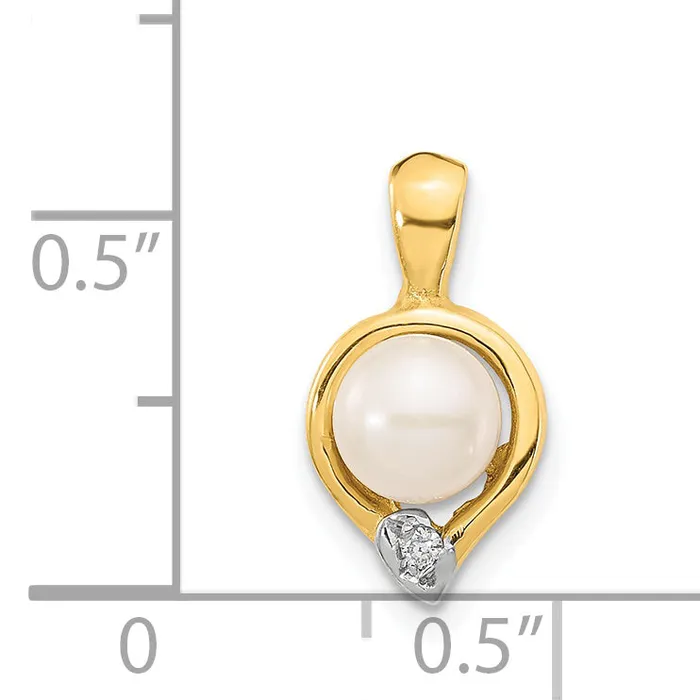 Necklaces Goldiacom 14K 5 6mm White Button Freshwater Cultured Pearl 01 Diamond Pendant