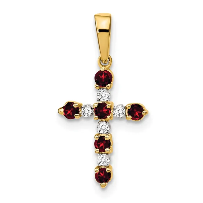 Necklaces Goldiacom 14k Garnet and Diamond Cross Pendant