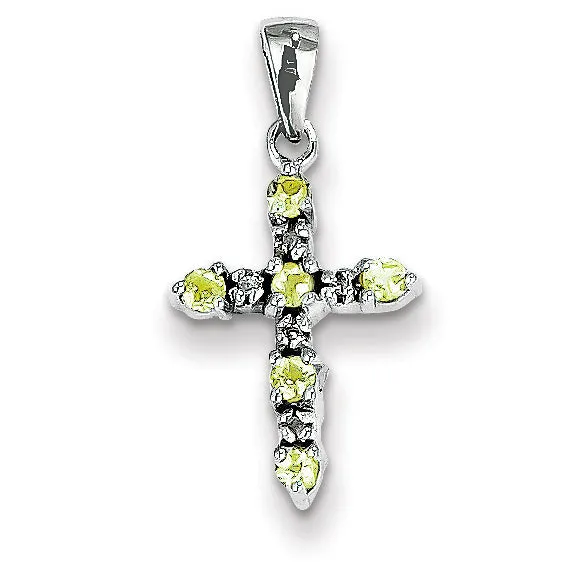 Necklaces Goldiacom 14k White Gold Peridot and Diamond Cross Pendant