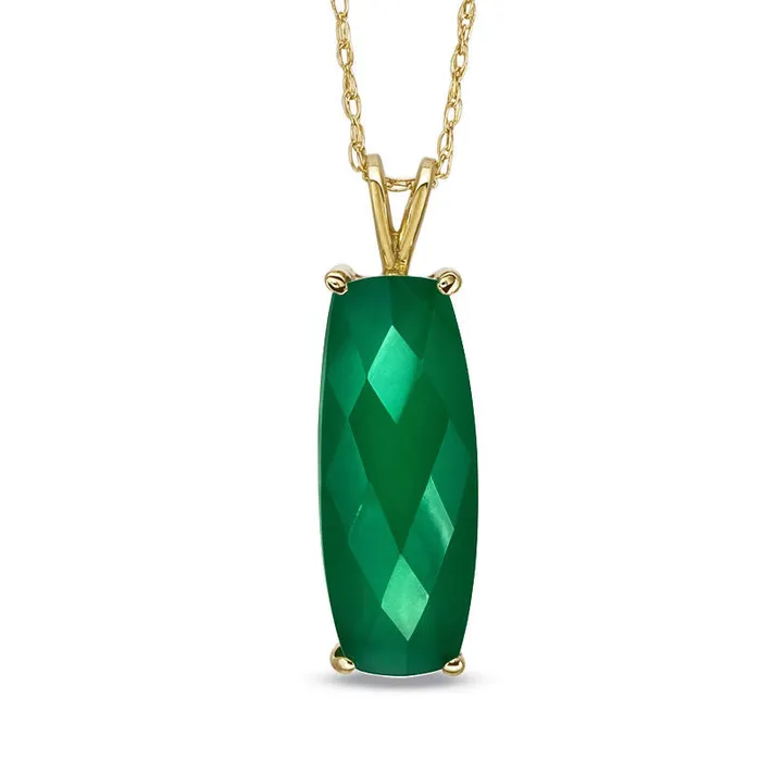 Necklaces Goldia Elongated CushionCut Green Chalcedony Pendant in 10K Yellow Gold Necklaces Goldia Elongated CushionCut Green Chalcedony Pendant in 10K Yellow Gold
