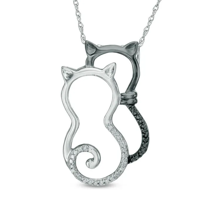 Necklaces Goldia Enhanced Black and White Natural Diamond Accent Double Cat Pendant in Sterling Silver with Black Rhodium Necklaces Goldia Enhanced Black and White Natural Diamond Accent Double Cat Pendant in Sterling Silver with Black Rhodium
